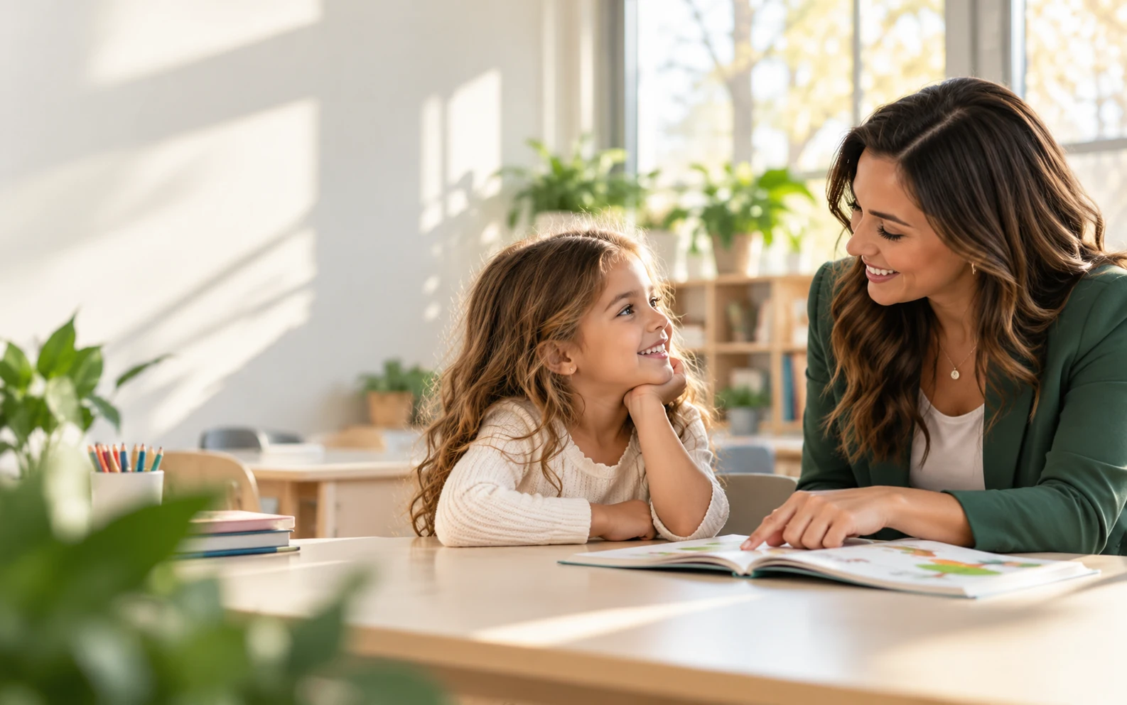 Illustrative photograph of an educator and student sharing a storybook